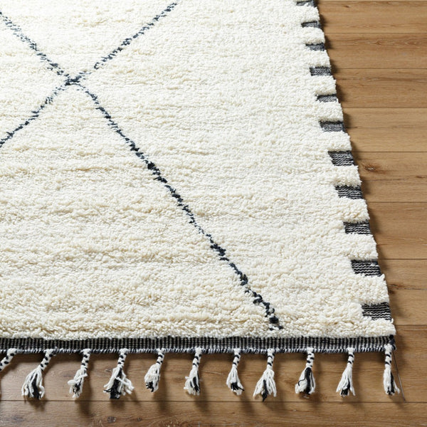Livabliss Mirela Handwoven Wool Accent Rug with Fringe Plush Pile for Entryway or Bedside Ivory, Charcoal 2' x 3' MMI2306-23
