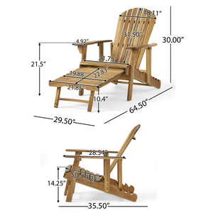 English Elm Malibu Acacia Wood Reclining Adirondack Chair with Built-in Footrest for Outdoor Lounging 57345.00NTLS