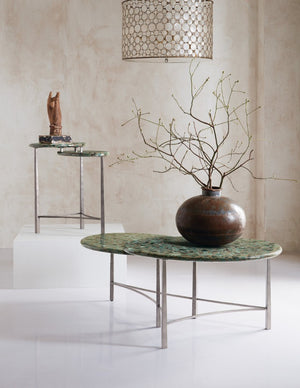 Hooker Furniture Commerce Antares Cocktail Table With Two-Tier Egg-Shaped Soapstone Tops & Textured Pewter Metal Base 7228-80174-00