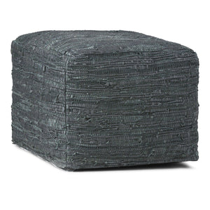 English Elm Fredrik Handcrafted Square Pouf In Dark Grey Leather - Versatile Seating & Stylish Accent For Any Room B136P159288