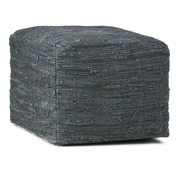 English Elm Fredrik Handcrafted Square Pouf In Dark Grey Leather - Versatile Seating & Stylish Accent For Any Room B136P159288
