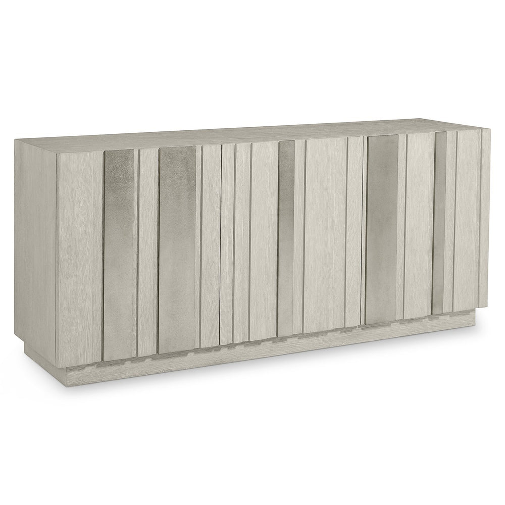 Bernhardt Bernhardt Tempo Buffet With Wire‑Brushed Oak & Sandblasted Aluminum Overlays, Soft‑Close Storage 346132