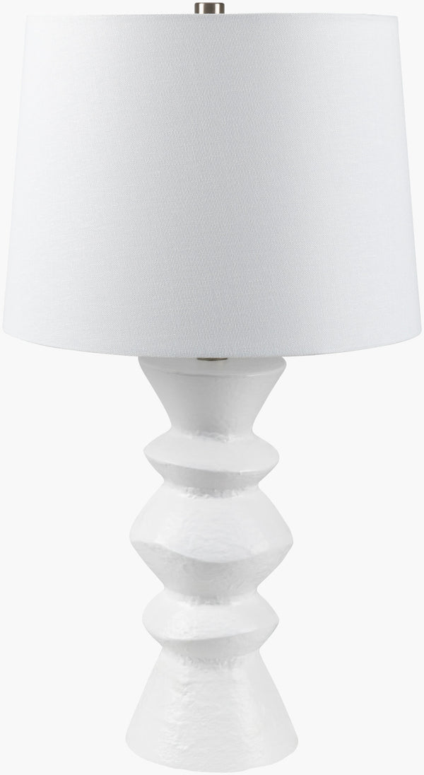 Surya Mauna Elegant Ceramic Accent Table Lamp With Linen Shade - Modern Lighting For Stylish Homes Body, White,Shade, Beige,Finial, Metallic ,Brass,Harp, Metallic ,Brass,Cord, Translucent Ceramic,Linen,Polyester,Iron Mna-002