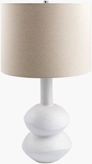 Surya Mauna Elegant Ceramic Accent Table Lamp With Linen Shade - Modern Lighting For Stylish Homes Body, White,Shade, Wheat,Finial, Metallic ,Brass,Harp, Metallic ,Brass,Cord, Translucent Ceramic,Linen,Polyester,Iron Mna-003