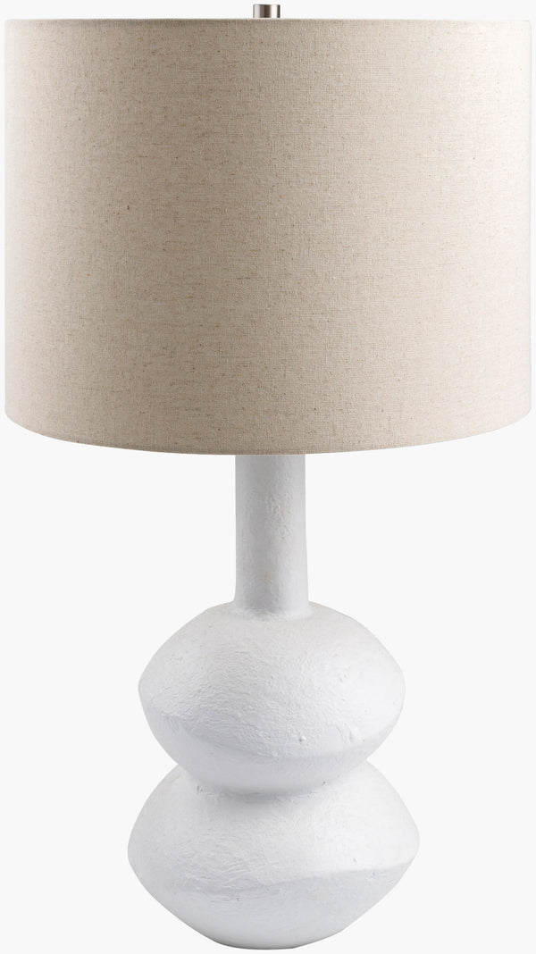 Surya Mauna Elegant Ceramic Accent Table Lamp With Linen Shade - Modern Lighting For Stylish Homes Body, White,Shade, Wheat,Finial, Metallic ,Brass,Harp, Metallic ,Brass,Cord, Translucent Ceramic,Linen,Polyester,Iron Mna-003
