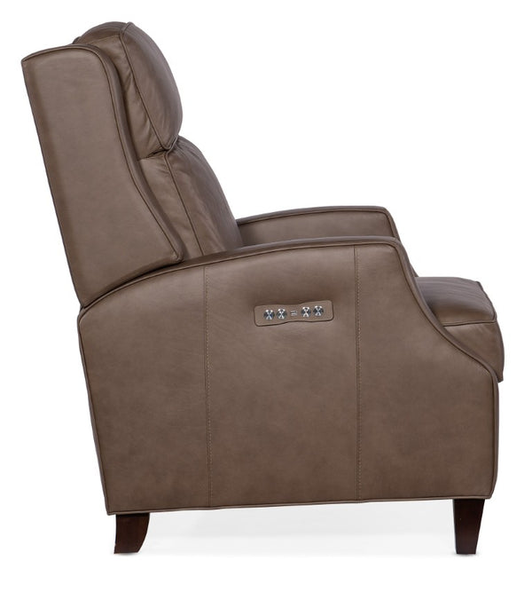 Hooker Furniture Tricia Top-Grain Leather Power Recliner With Usb Port, Adjustable Headrest And Dark Wood Base Grey RC110-PH-094