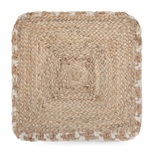 English Elm Cullen Handcrafted Cube Pouf in Natural Beige – Woven Cotton, Wool & Jute, Supportive Dense Fill, Versatile Accent Seat B136P159297
