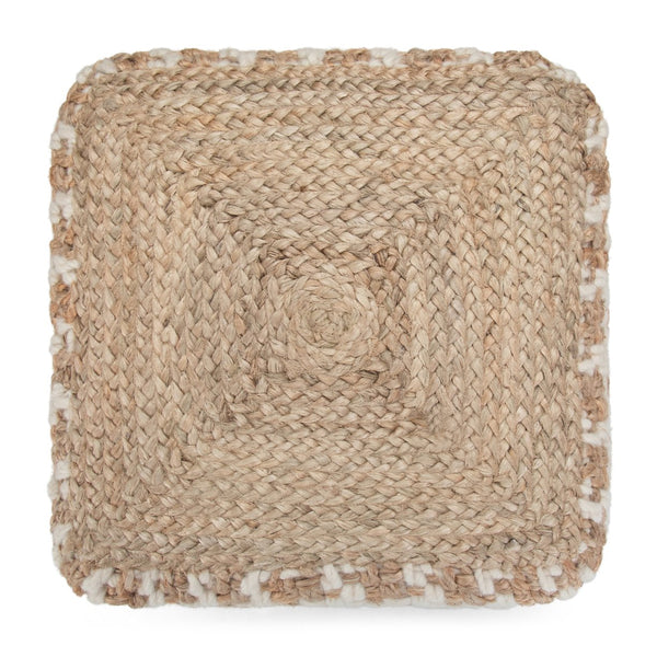 English Elm Cullen Handcrafted Cube Pouf in Natural Beige – Woven Cotton, Wool & Jute, Supportive Dense Fill, Versatile Accent Seat B136P159297