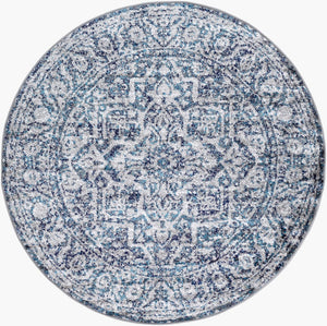 Livabliss Monte Carlo Polypropylene Runner Rug Turkish Traditional Pattern for Hallway Entryway Navy, White 5'3" x 5'3" Round MNC2301-53RD