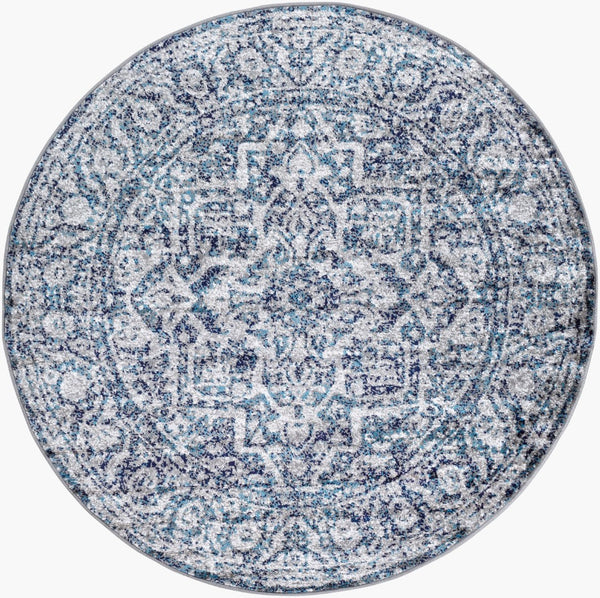 Livabliss Monte Carlo Polypropylene Runner Rug Turkish Traditional Pattern for Hallway Entryway Navy, White 5'3" x 5'3" Round MNC2301-53RD