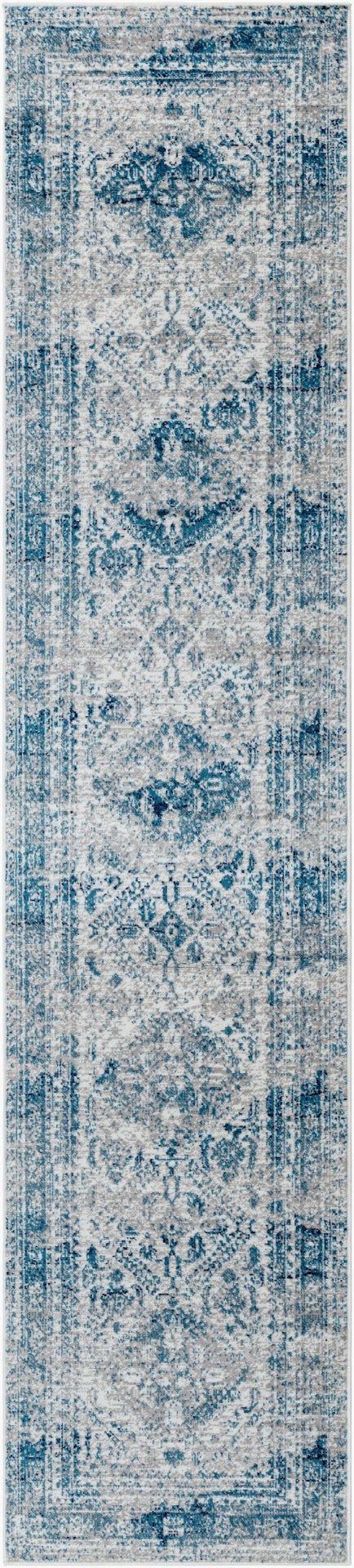 Livabliss Monte Carlo Medallion Area Rug Turkish Woven Polypropylene for Living Dining Bedroom Blue, Light Gra 2'7" x 10' MNC2313-2710