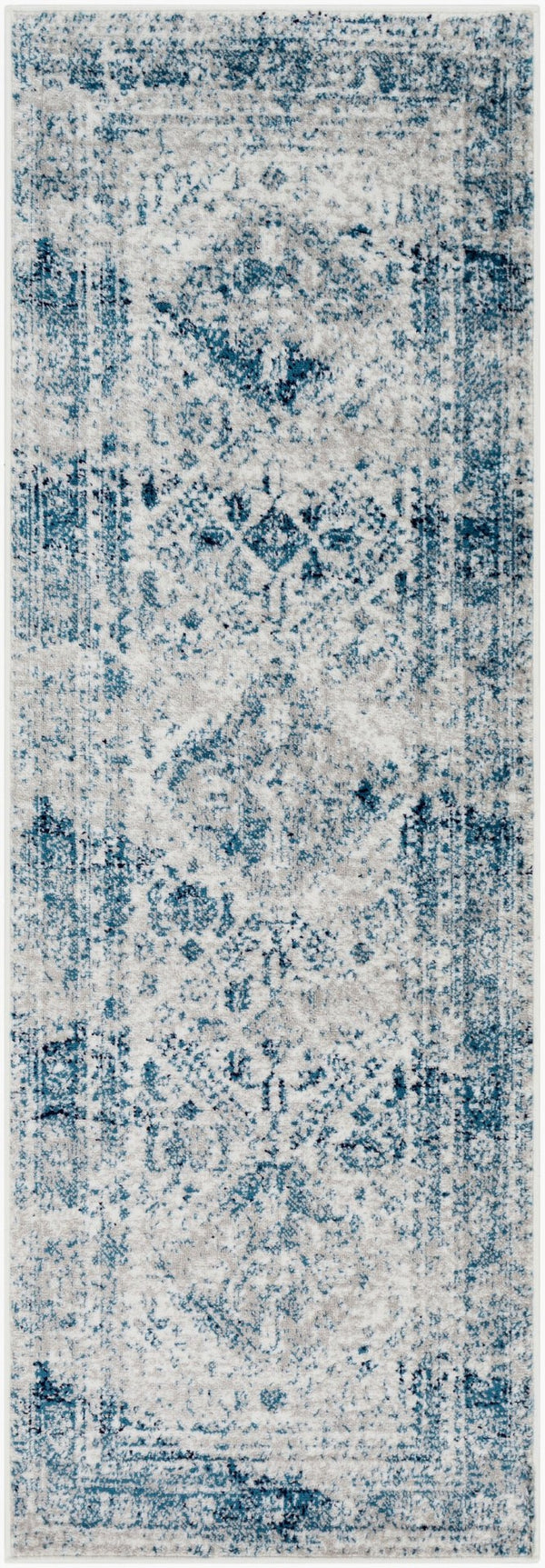 Livabliss Monte Carlo Medallion Area Rug Turkish Woven Polypropylene for Living Dining Bedroom Blue, Light Gra 2'7" x 7'3" MNC2313-2773