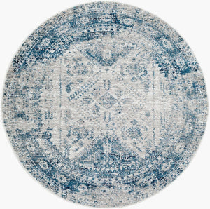 Livabliss Monte Carlo Medallion Area Rug Turkish Woven Polypropylene for Living Dining Bedroom Blue, Light Gra 5'3" x 5'3" Round MNC2313-53RD