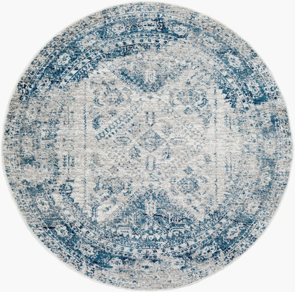 Livabliss Monte Carlo Medallion Area Rug Turkish Woven Polypropylene for Living Dining Bedroom Blue, Light Gra 5'3" x 5'3" Round MNC2313-53RD