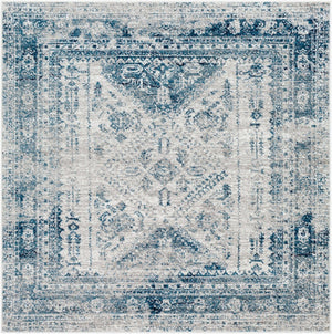 Livabliss Monte Carlo Medallion Area Rug Turkish Woven Polypropylene for Living Dining Bedroom Blue, Light Gra 5'3" x 5'3" Square MNC2313-53SQ