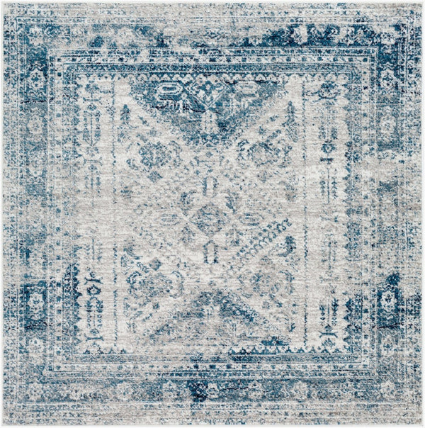 Livabliss Monte Carlo Medallion Area Rug Turkish Woven Polypropylene for Living Dining Bedroom Blue, Light Gra 5'3" x 5'3" Square MNC2313-53SQ