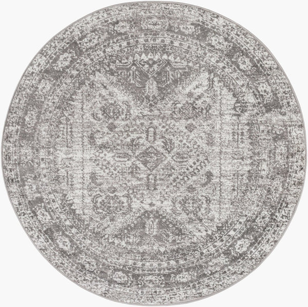 Livabliss Monte Carlo Traditional Polypropylene Area Rug for Living Dining and Primary Bedroom Spaces Light Gray, Whi 5'3" x 5'3" Round MNC2314-53RD