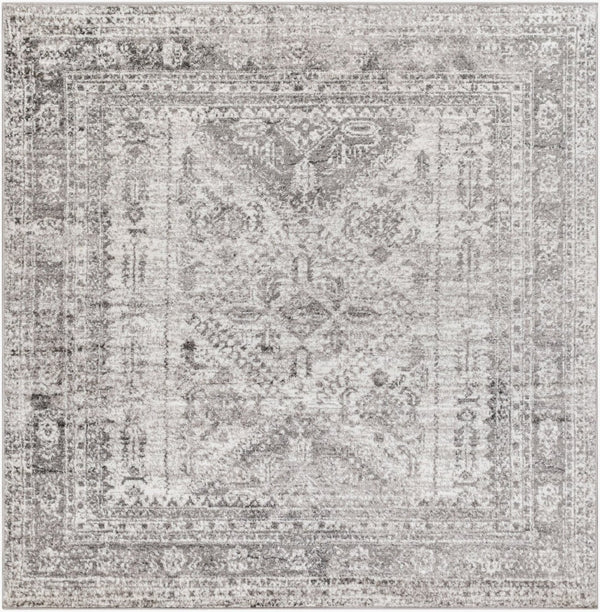 Livabliss Monte Carlo Traditional Polypropylene Area Rug for Living Dining and Primary Bedroom Spaces Light Gray, Whi 6'7" x 6'7" MNC2314-67SQ