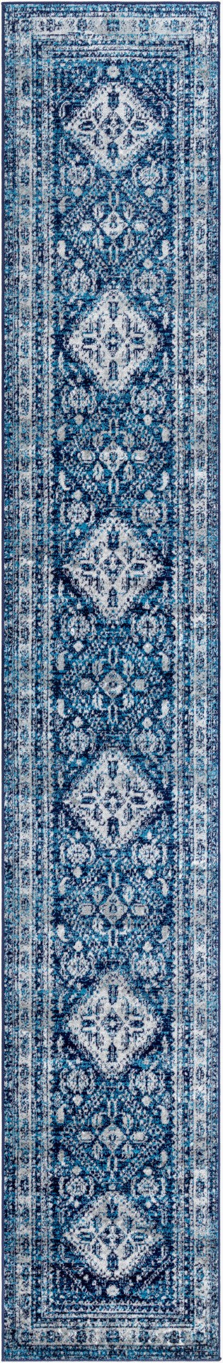 Livabliss Monte Carlo Traditional Polypropylene Area Rug for Elegant Living and Dining Spaces Navy, Light Gra 2'7" x 16' MNC2315-2716