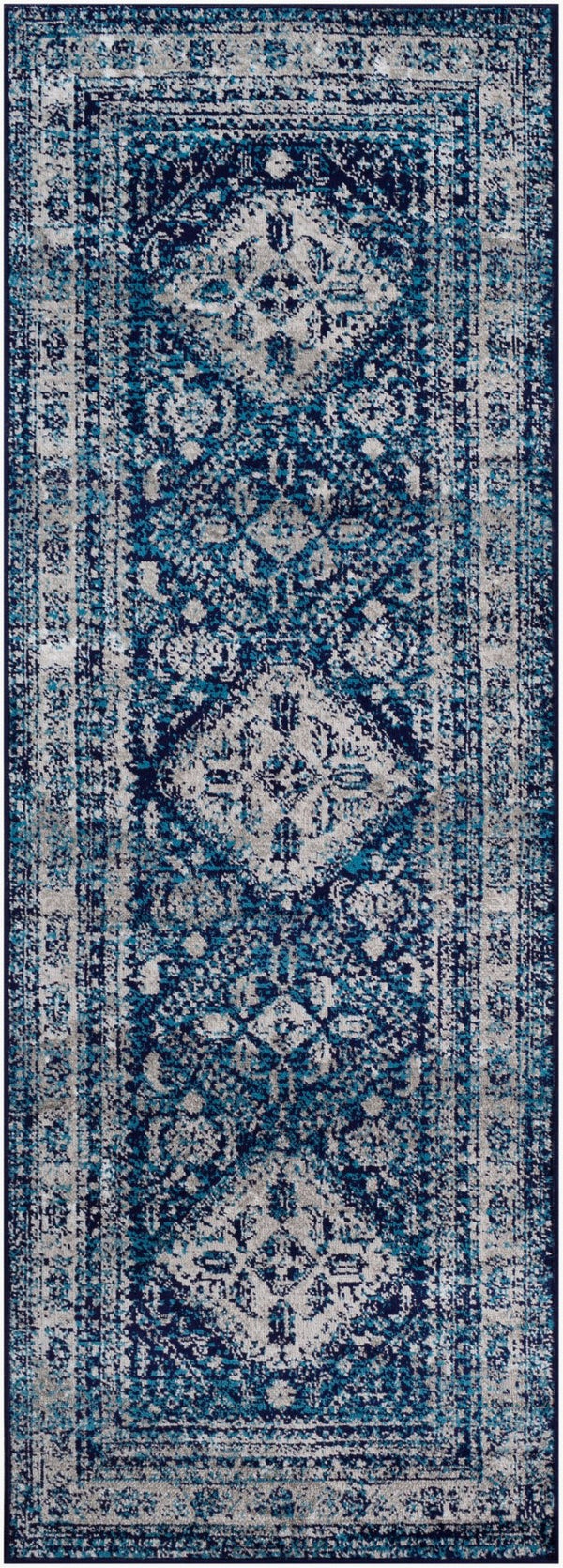 Livabliss Monte Carlo Traditional Polypropylene Area Rug for Elegant Living and Dining Spaces Navy, Light Gra 2'7" x 7'3" MNC2315-2773
