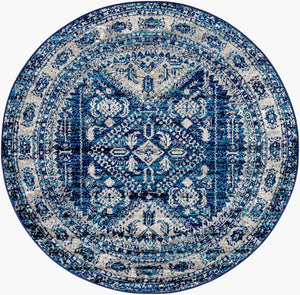Livabliss Monte Carlo Traditional Polypropylene Area Rug for Elegant Living and Dining Spaces Navy, Light Gra 5'3" x 5'3" Round MNC2315-53RD