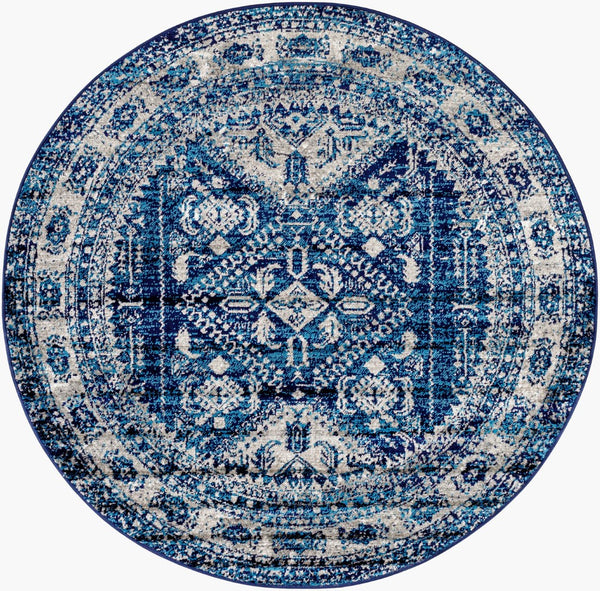Livabliss Monte Carlo Traditional Polypropylene Area Rug for Elegant Living and Dining Spaces Navy, Light Gra 5'3" x 5'3" Round MNC2315-53RD
