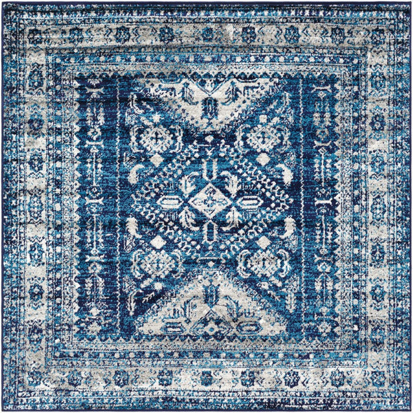 Livabliss Monte Carlo Traditional Polypropylene Area Rug for Elegant Living and Dining Spaces Navy, Light Gra 5'3" x 5'3" Square MNC2315-53SQ