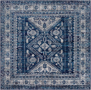 Livabliss Monte Carlo Traditional Polypropylene Area Rug for Elegant Living and Dining Spaces Navy, Light Gra 6'7" x 6'7" MNC2315-67SQ