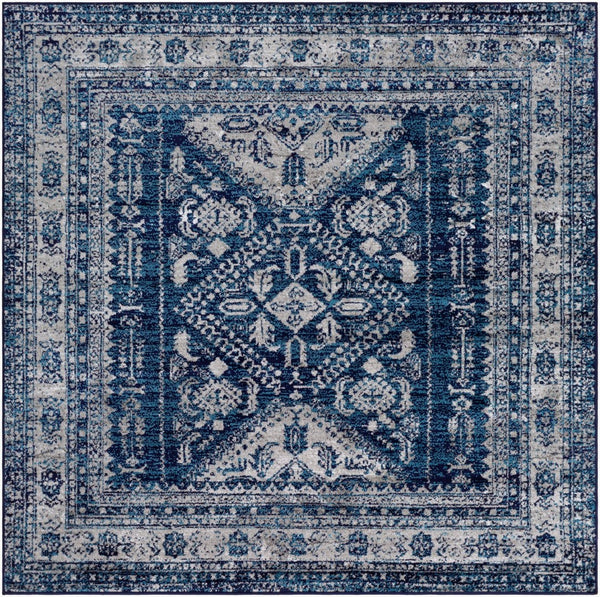 Livabliss Monte Carlo Traditional Polypropylene Area Rug for Elegant Living and Dining Spaces Navy, Light Gra 6'7" x 6'7" MNC2315-67SQ