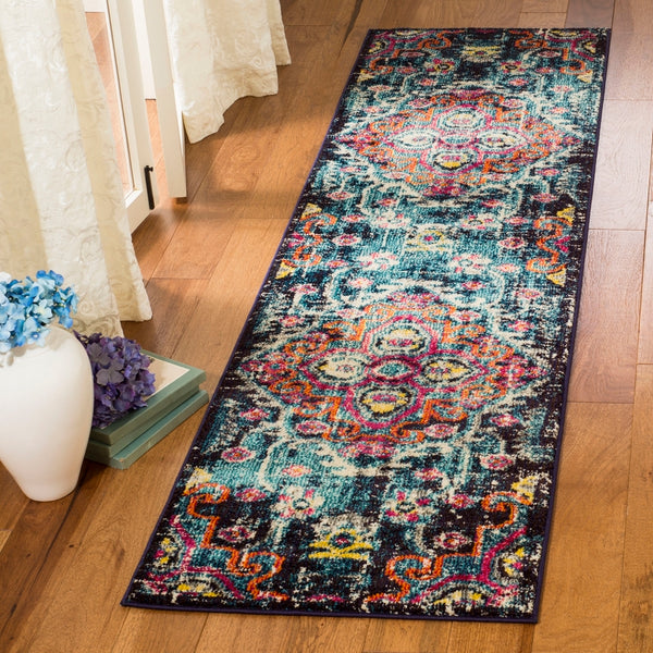 Safavieh Monaco 252 Power Loomed 57% Polypropylene, 30% Cotton, 13% Polyester Transitional Rug Blue / Fuchsia MNC252J-9