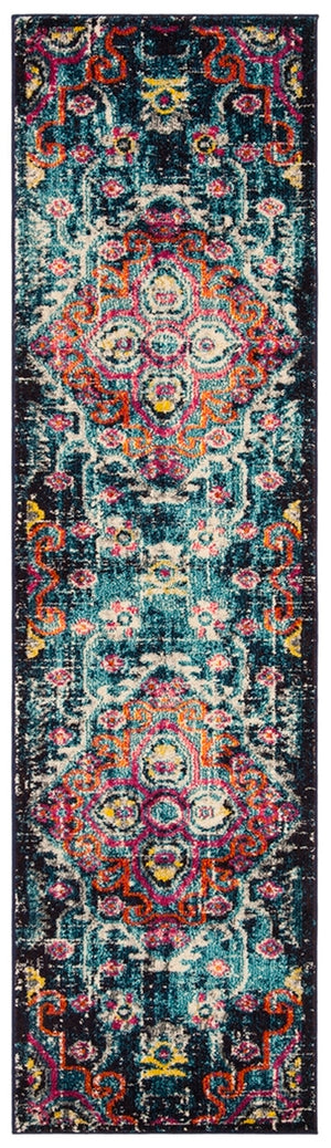 Safavieh Monaco 252 Power Loomed 57% Polypropylene, 30% Cotton, 13% Polyester Transitional Rug Blue / Fuchsia MNC252J-9