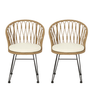 English Elm Christopher Knight Home® - TAVON Wicker Dining Chairs 2-Pack with Cushions, Light Brown PE Rattan, Hairpin Legs, Weather-Resistant Finish 71397.00