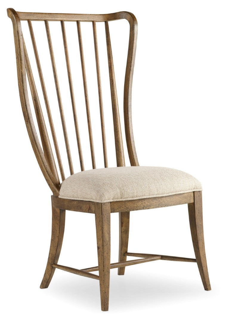 Hooker Furniture Sanctuary Antique Hickory Tall Spindle Side Chair With Upholstered Seat, Windsor-Inspired Rustic Comfort 5401-75410