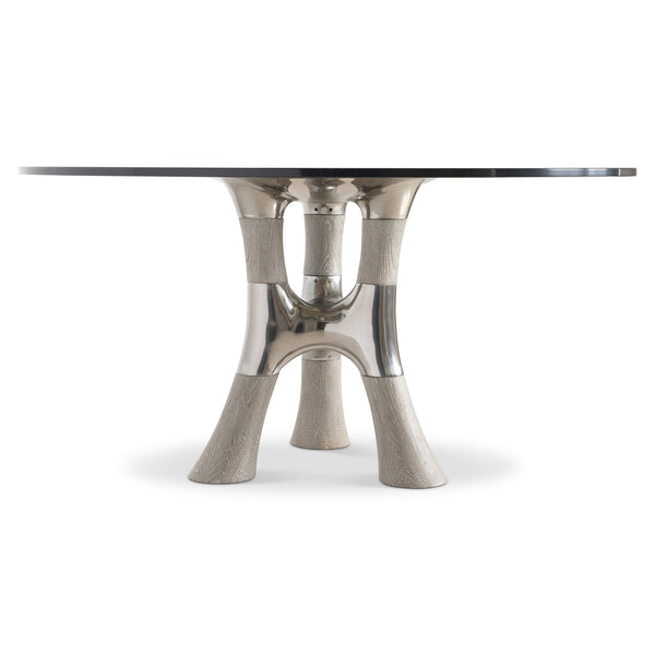 Bernhardt Bernhardt Dalton 60" Dining Table With Glass Top, Weathered Greige Oak Base & Hammered Bronze Bowl K2010