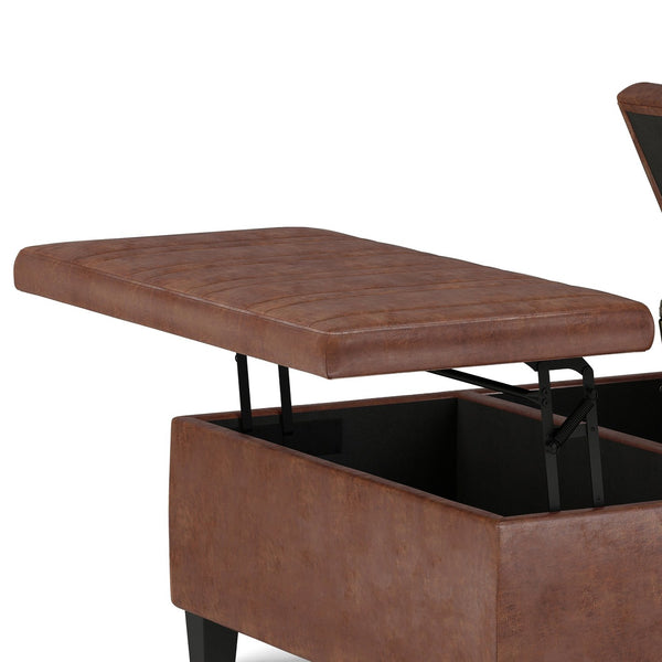 English Elm Ellis - Versatile Distressed Saddle Brown Storage Ottoman Coffee Table With Hidden Compartment B136P159160