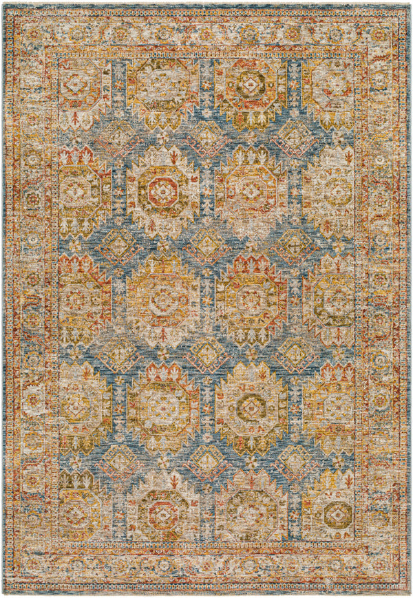 Mona Lisa MNI-2302 6'7" x 9'6" Machine Woven Rug MNI2302-6796  Light Sage, Tan, Dark Blue, Mustard, Rust, Olive Surya