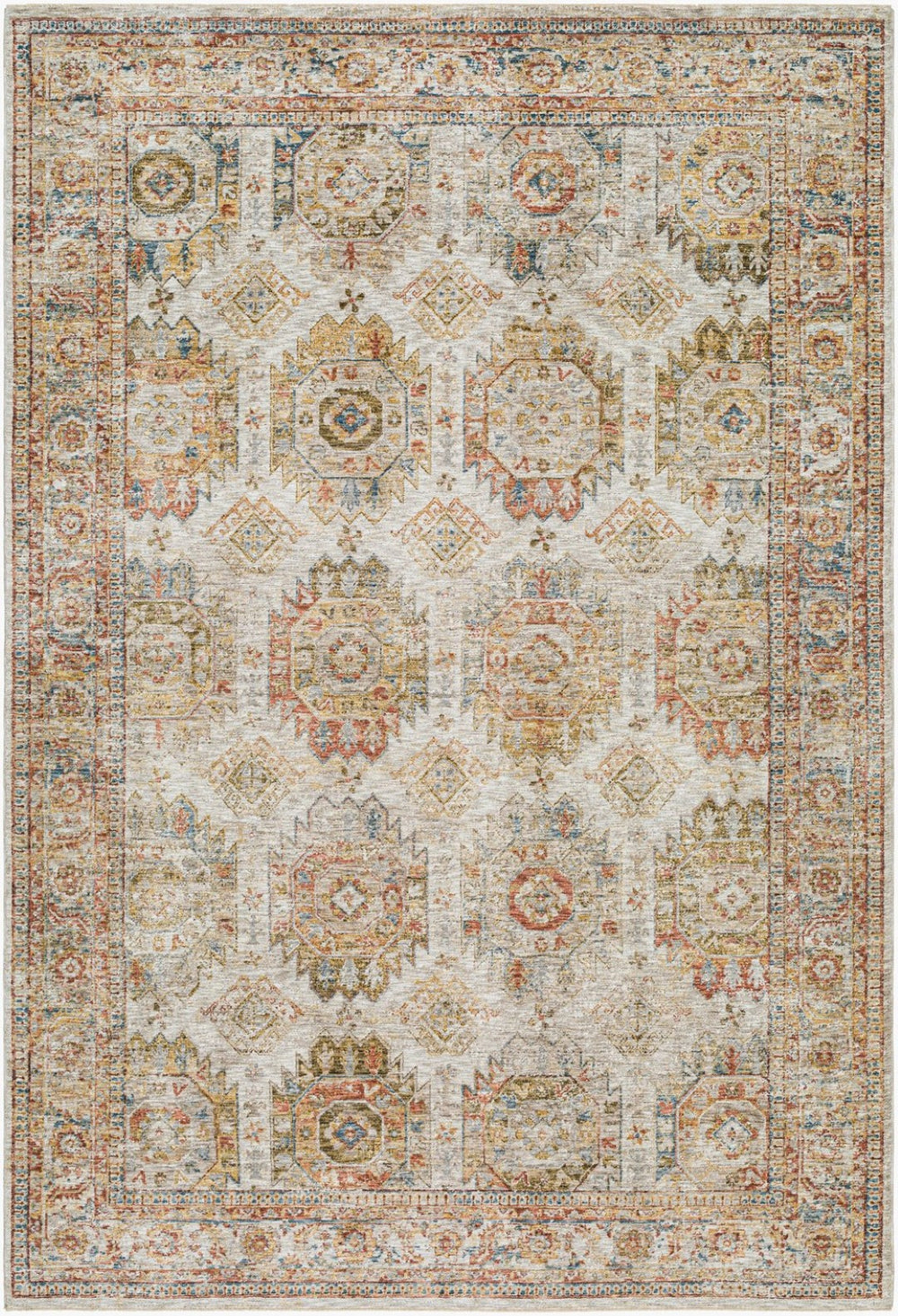 Livabliss Mona Lisa Traditional Turkish Polyester Area Rug with Fringe for Formal Living Rooms Light Sage, Tan 6'7" x 9'6" MNI2303-6796