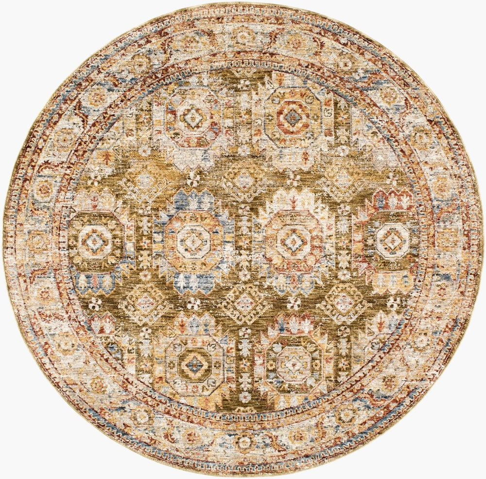 Livabliss Mona Lisa Traditional Medallion Polyester Area Rug for Formal Living and Dining Rooms Light Sage, Mus 7'10" x 7'10" MNI2304-710RD