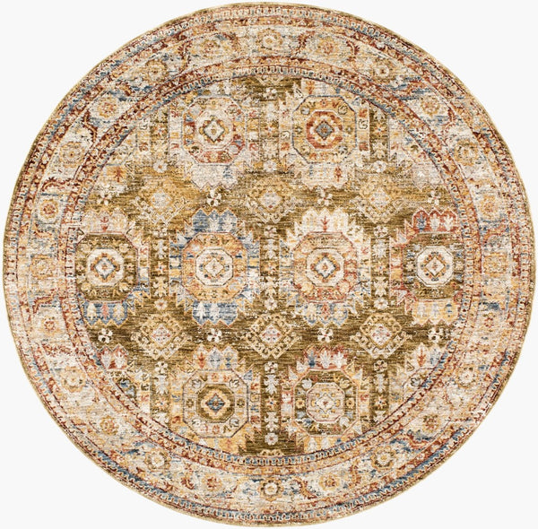 Livabliss Mona Lisa Traditional Medallion Polyester Area Rug for Formal Living and Dining Rooms Light Sage, Mus 7'10" x 7'10" MNI2304-710RD