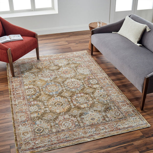 Livabliss Mona Lisa Traditional Medallion Polyester Area Rug for Formal Living and Dining Rooms Light Sage, Mus 6'7" x 9'6" MNI2304-6796