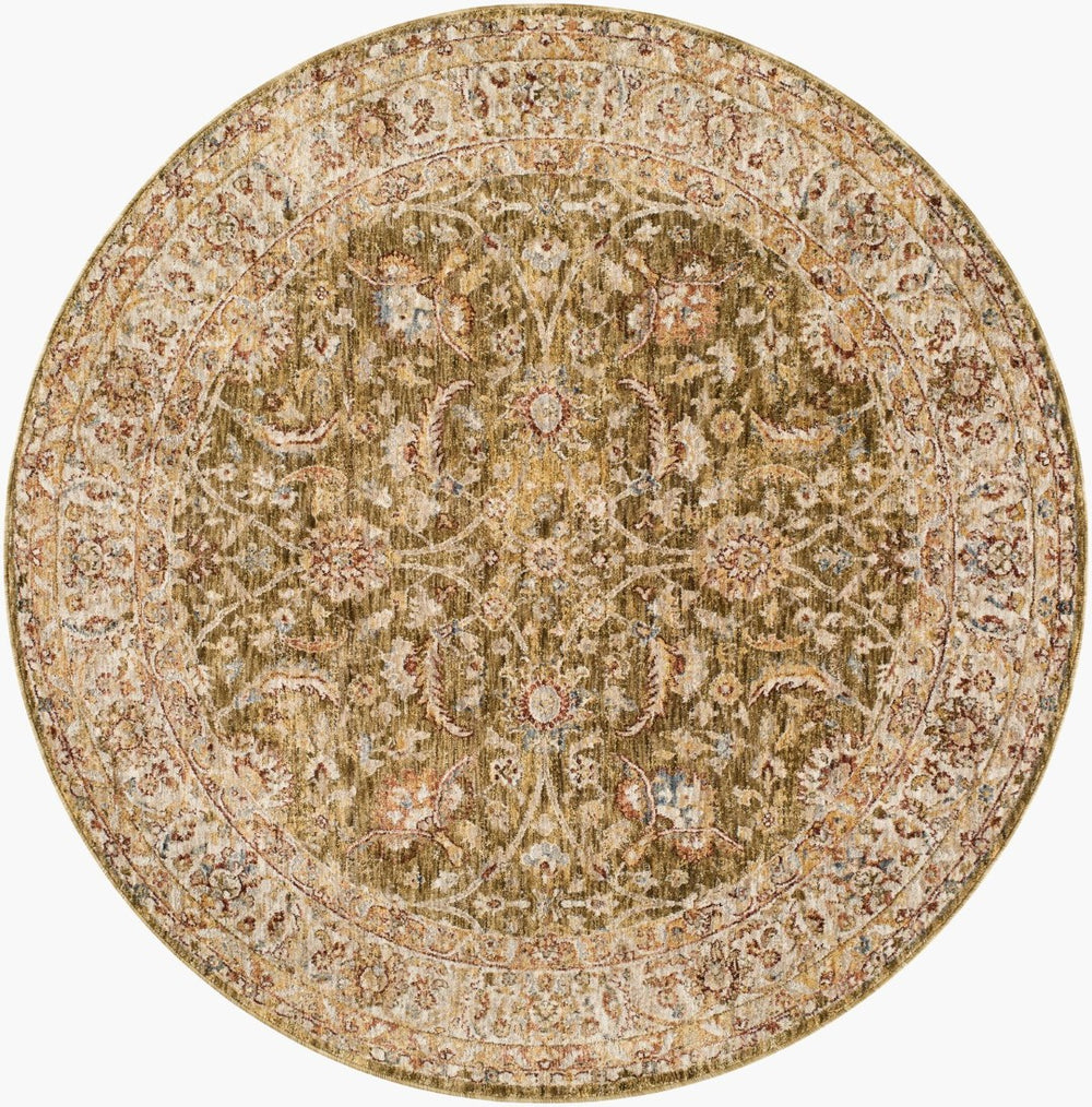 Livabliss Mona Lisa Traditional Turkish Polyester Area Rug with Fringe for Large Living Rooms Olive, Light Sa 7'10" x 7'10" MNI2306-710RD