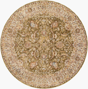 Livabliss Mona Lisa Traditional Turkish Polyester Area Rug with Fringe for Large Living Rooms Olive, Light Sa 7'10" x 7'10" MNI2306-710RD