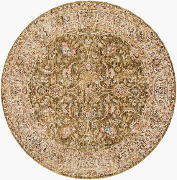 Livabliss Mona Lisa Traditional Turkish Polyester Area Rug with Fringe for Large Living Rooms Olive, Light Sa 7'10" x 7'10" MNI2306-710RD