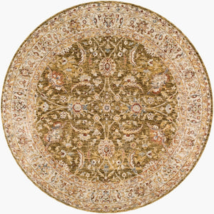 Livabliss Mona Lisa Traditional Turkish Polyester Area Rug with Fringe for Large Living Rooms Olive, Light Sa 6'7" x 6'7" MNI2306-67RD