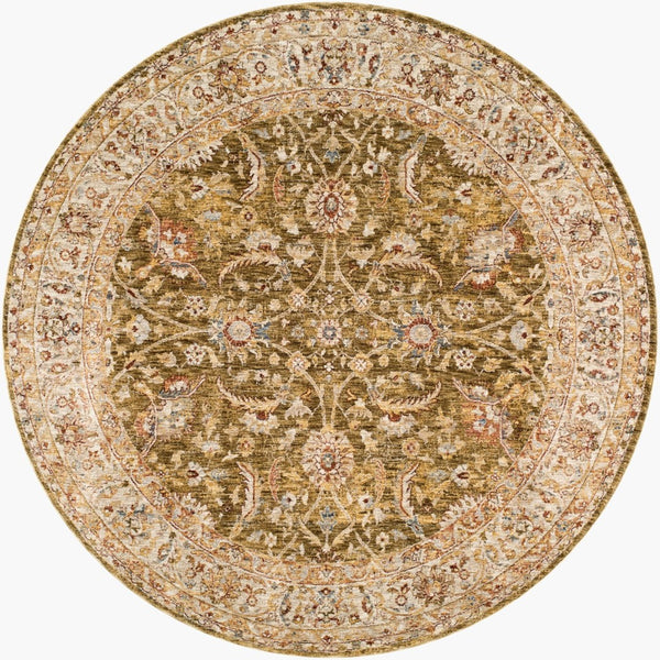 Livabliss Mona Lisa Traditional Turkish Polyester Area Rug with Fringe for Large Living Rooms Olive, Light Sa 6'7" x 6'7" MNI2306-67RD