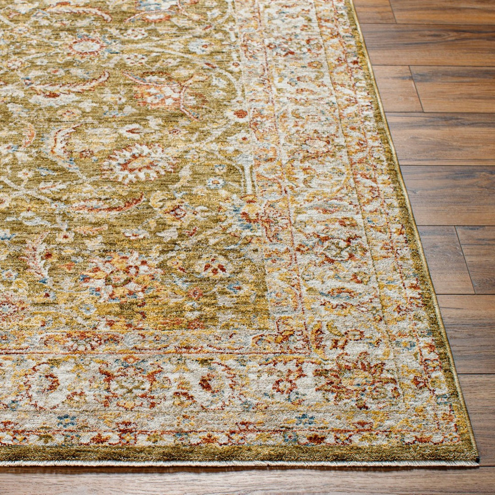Livabliss Mona Lisa Traditional Turkish Polyester Area Rug with Fringe for Large Living Rooms Olive, Light Sa 7'10" x 7'10" MNI2306-710RD