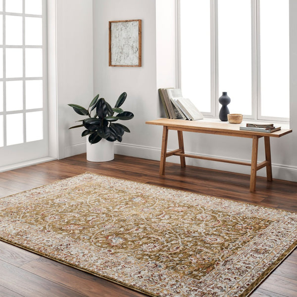 Livabliss Mona Lisa Traditional Turkish Polyester Area Rug with Fringe for Large Living Rooms Olive, Light Sa 2' x 2'11" MNI2306-23
