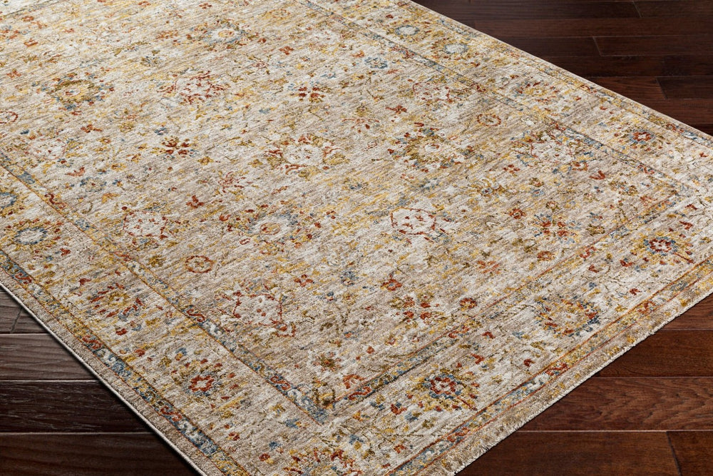 Livabliss Mona Lisa Traditional Fringed Polyester Area Rug for Formal Living Dining Rooms Tan, Light Sage 6'7" x 6'7" MNI2313-67RD