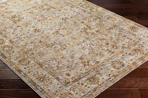 Livabliss Mona Lisa Traditional Fringed Polyester Area Rug for Formal Living Dining Rooms Tan, Light Sage 6'7" x 6'7" MNI2313-67RD
