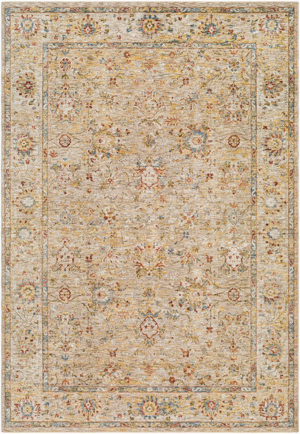 Livabliss Mona Lisa Traditional Fringed Polyester Area Rug for Formal Living Dining Rooms Tan, Light Sage 6'7" x 9'6" MNI2313-6796